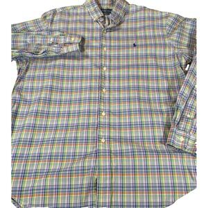 Vintage Polo Ralph Lauren Plaid Shirt Mens XL Green Classic Fit Button Down
